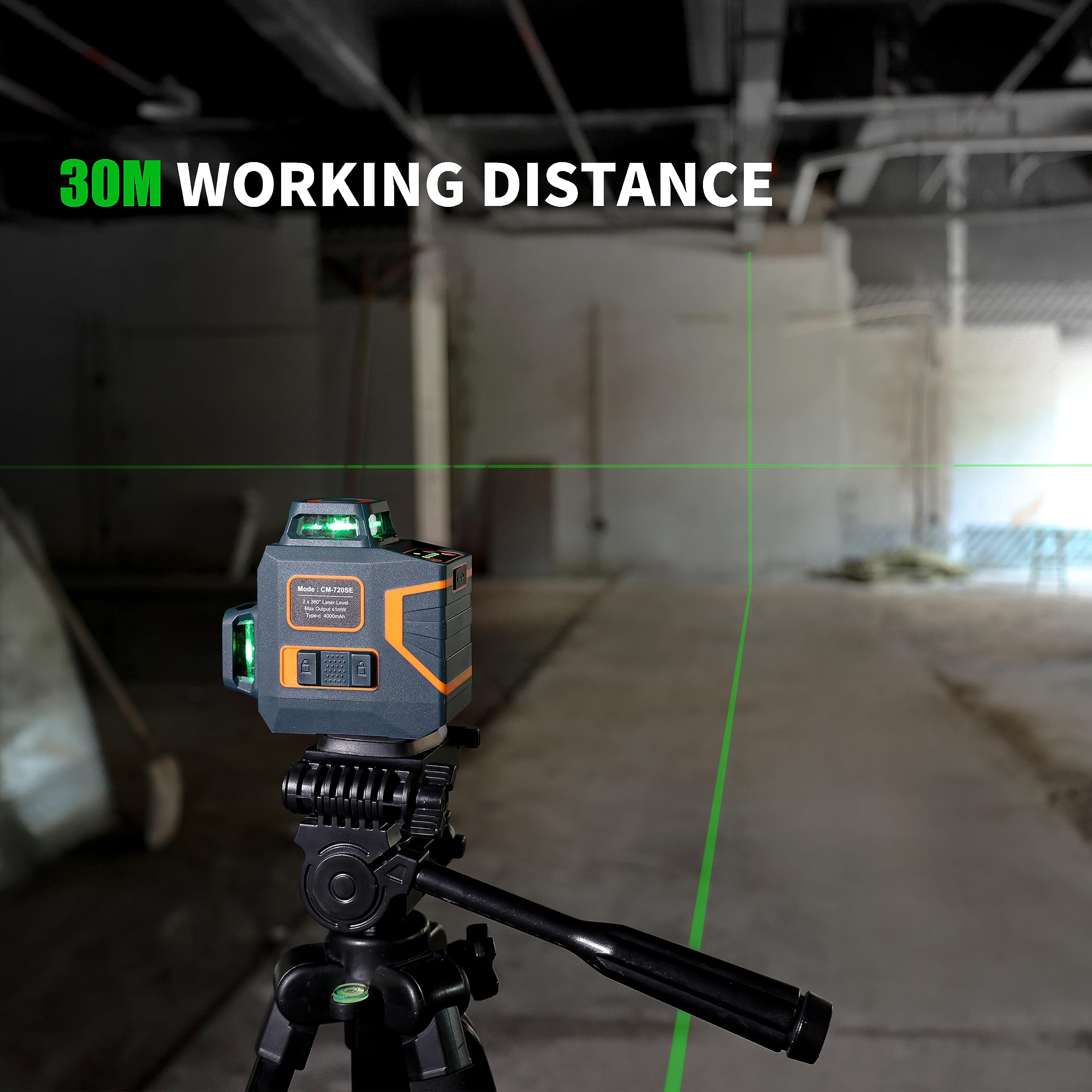 CIGMAN CM-720SE 8 Lines Laser Level  Self Leveling 3x360° Green Cross Line for Construction, Picture Hanging and Decoration with Rechargeable Battery and Magnetic L-Shaped Bracket Included