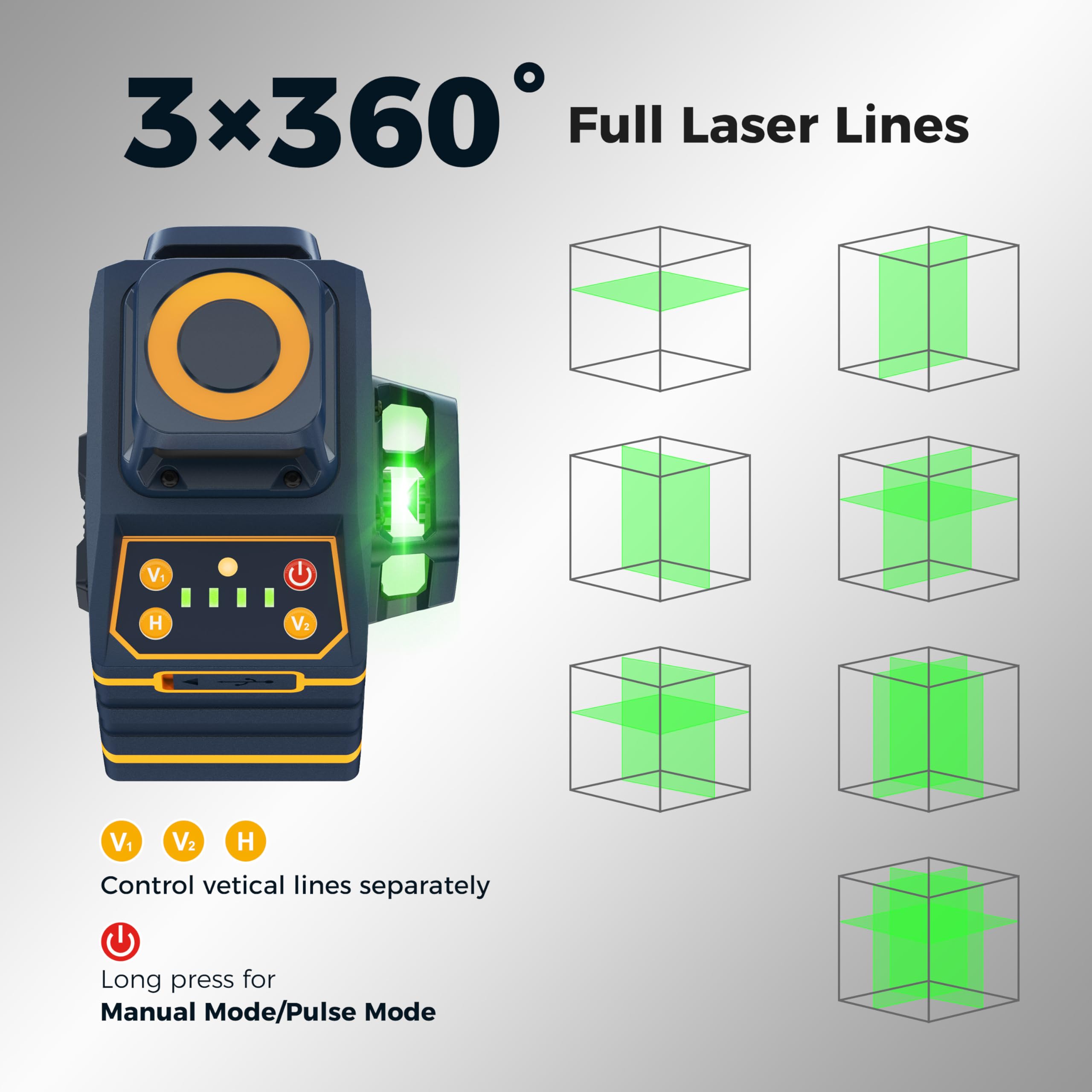 CIGMAN CM-701SE 12-Linien-Laser-Nivelliergerät, selbstnivellierend, 3x360°3D, grüne Kreuzlinie, mit Fernbedienung und magnetischer L-förmiger Halterung 