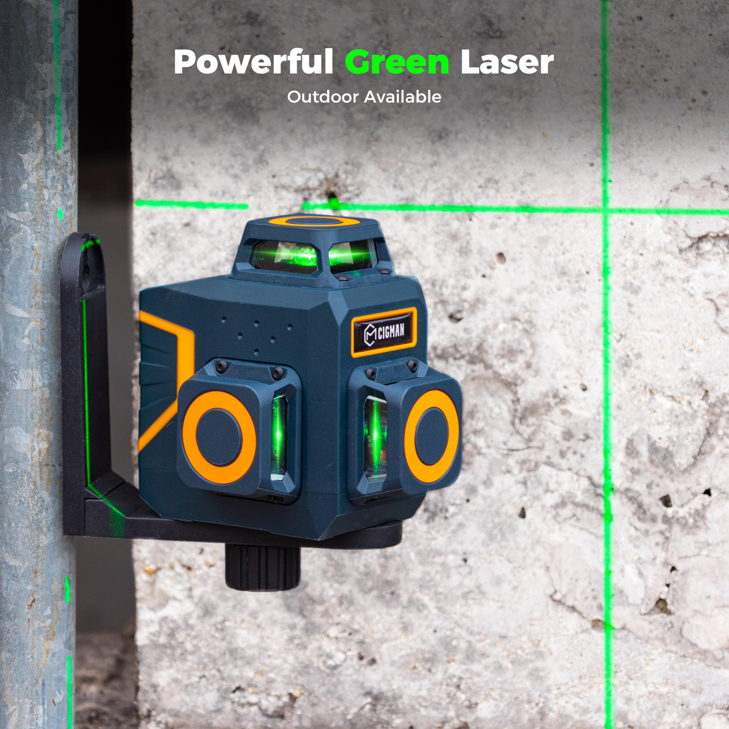 CIGMAN CM-701SE Niveau laser 12 lignes auto-nivelant 3x360 ° 3D ligne croisée verte avec télécommande et support magnétique en forme de L 