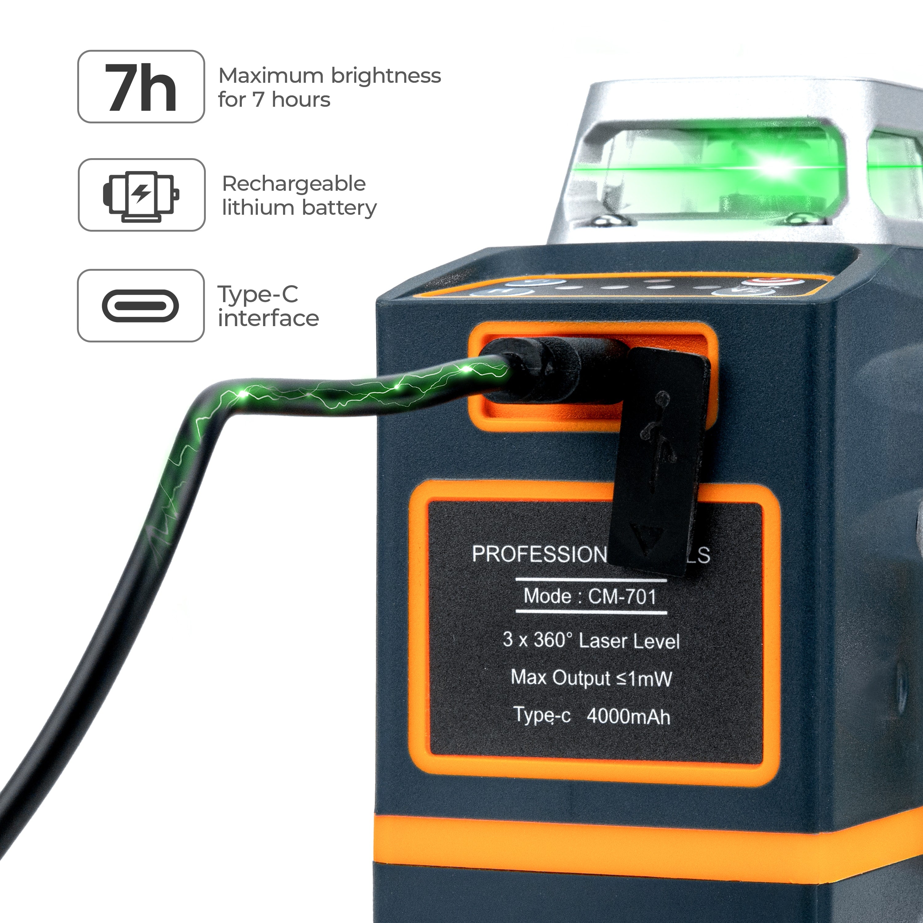 CIGMAN CM-701 3x360° Self Leveling Laser Level, 100ft Green Laser Level with Remote Control