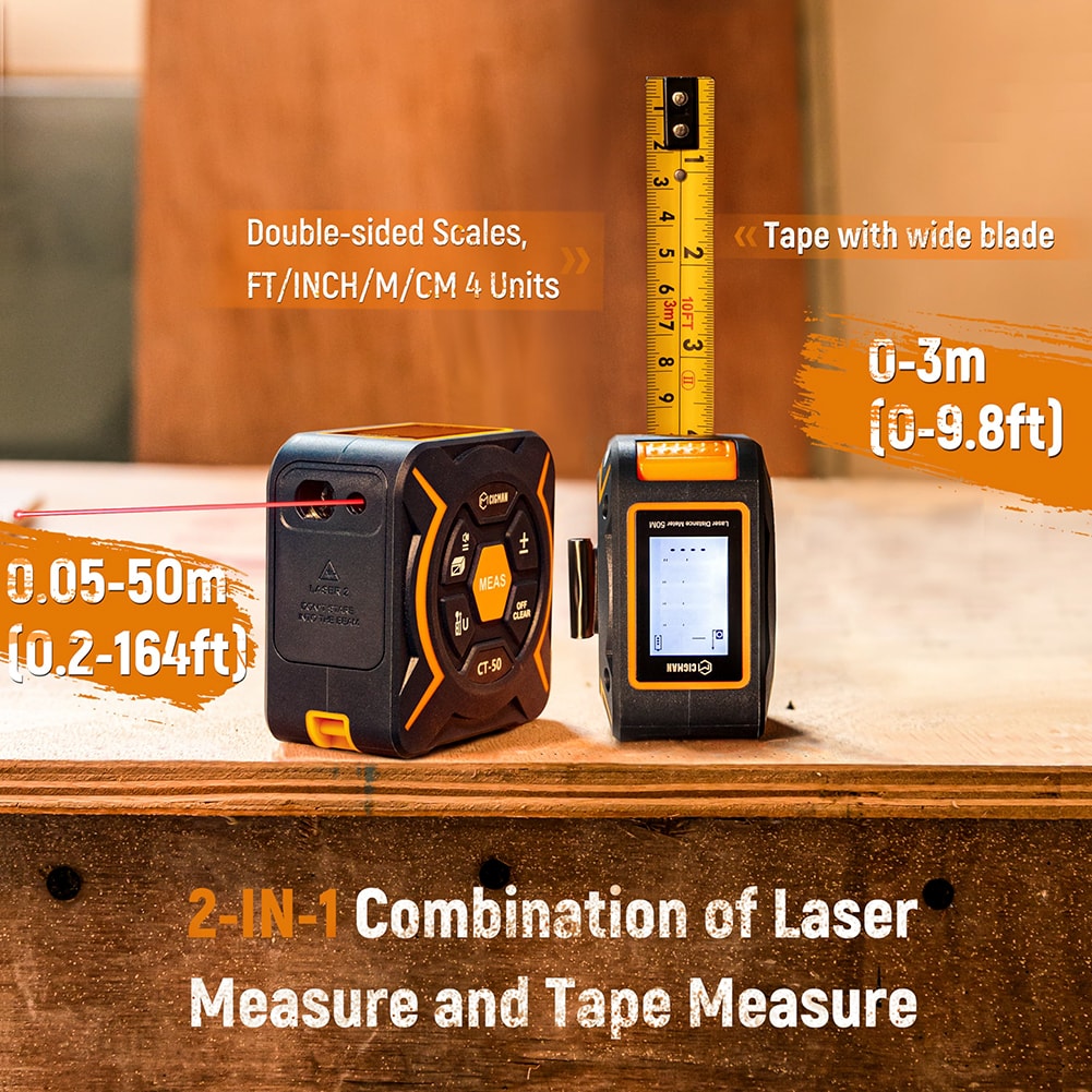 CIGMAN CT-50 2-in-1 Laser Tape Measure, 164Ft Rechargeable Digital Tape Measure