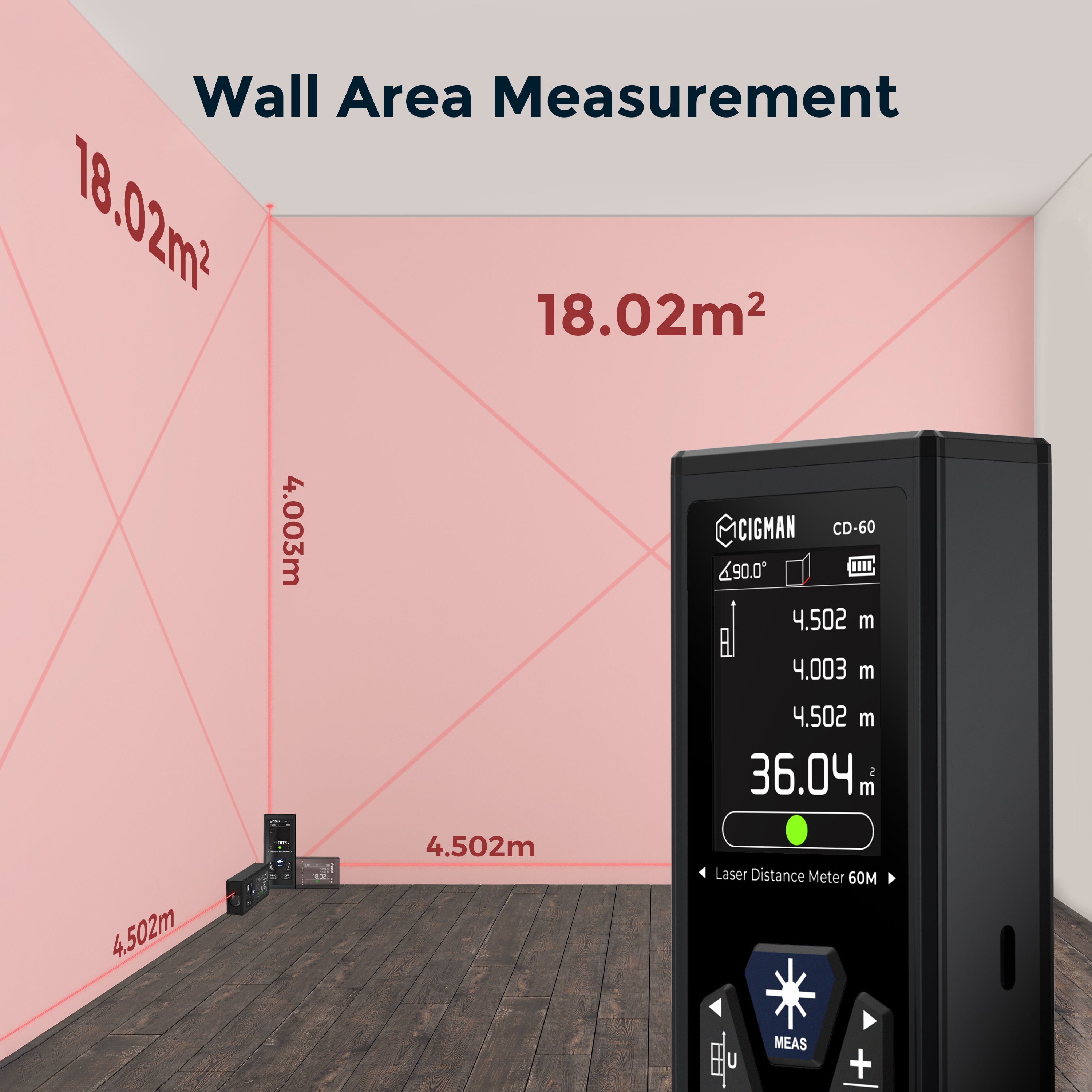 CIGMAN CD-60 Dual Laser Distance Meter 393ft/120M Bilateral Laser Measurement