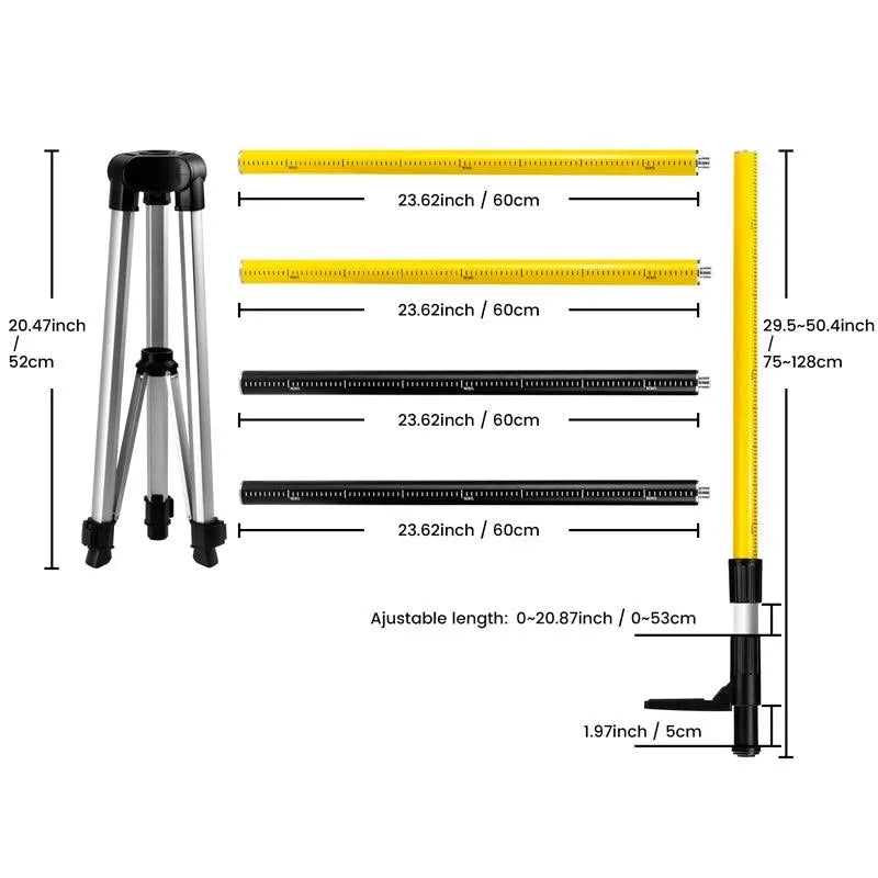 CIGMAN CM-100P 3.7M Laser Level Tripod with 3.7m/12.18ft (Max) Telescopic Rod